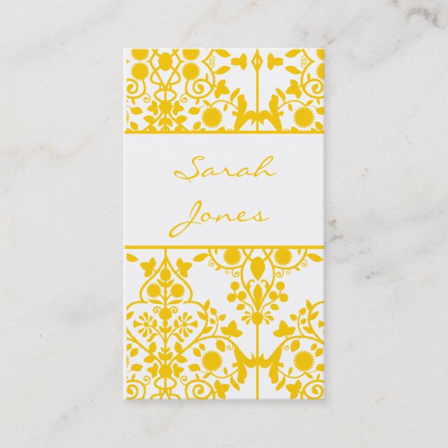 Carte de visite floral blanc jaune de damassé (Devant)