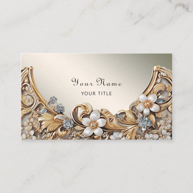 Carte de visite Floral blanc or décoratif (Devant)