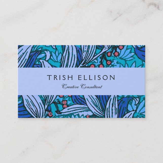 Carte De Visite Floral bleu ancien Boho moderne (Devant)