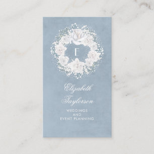 Carte De Visite Floral bleu blanc et poussiéreux du souffle du