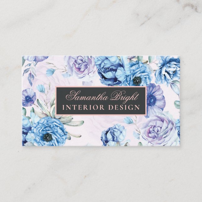 Carte de visite floral bleu de base (Devant)