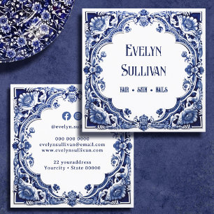 Carte de visite floral bleu Delft