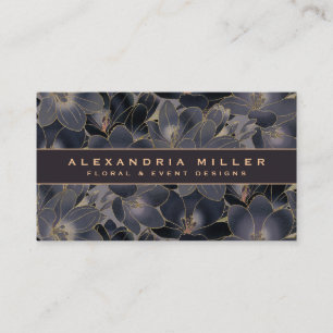 Carte De Visite Floral bleu et gris de Midnight Navy