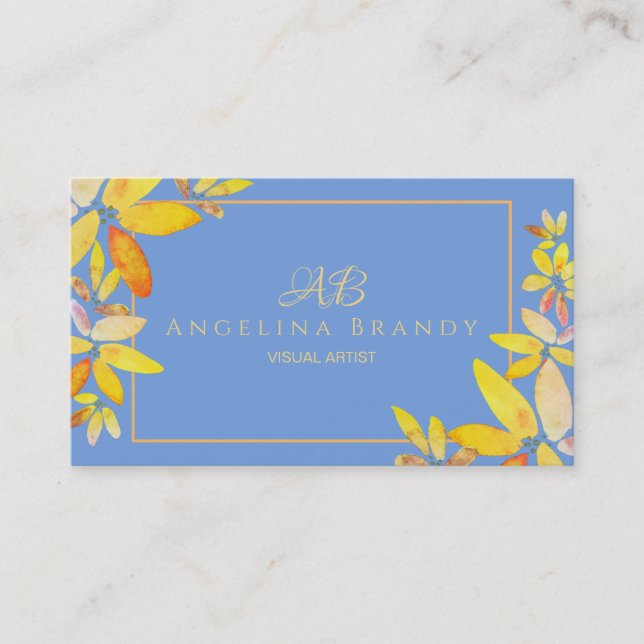 Carte De Visite Floral bleu et jaune moderne (Devant)