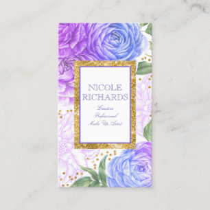 Carte De Visite Floral bleu et pourpre de parties scintillantes et