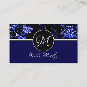 Carte de visite Floral bleu monogramme 2