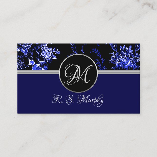 Carte de visite Floral bleu monogramme 2 (Devant)