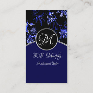 Carte de visite Floral bleu monogramme 4