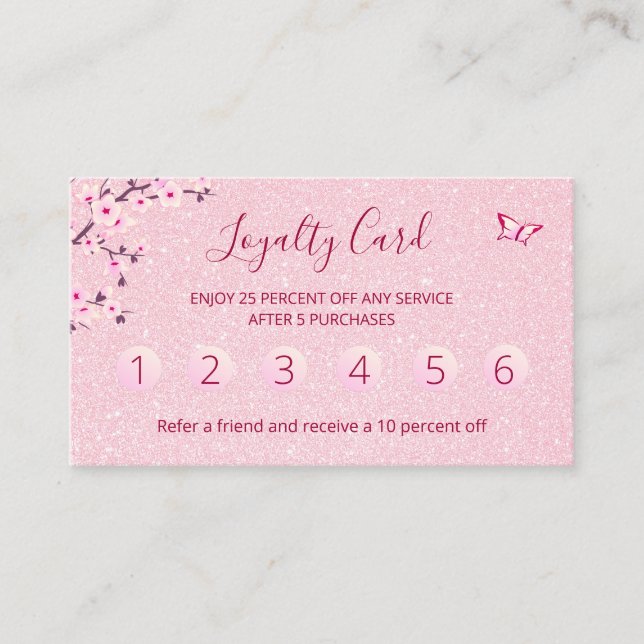 Carte De Visite Floral Cerisier Fleur Parties scintillant rose Fid (Devant)