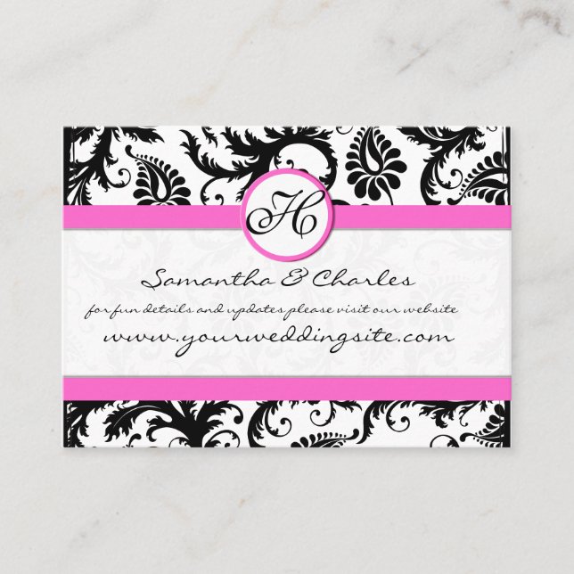 Carte De Visite Floral Damas noir et blanc avec finition rose (Devant)