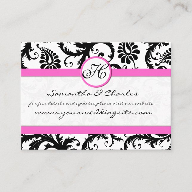 Carte De Visite Floral Damas noir et blanc avec finition rose (Devant)