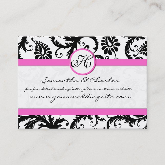 Carte De Visite Floral Damas noir et blanc avec finition rose (Devant)