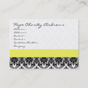 Carte De Visite Floral Damas noir et blanc avec ruban jaune