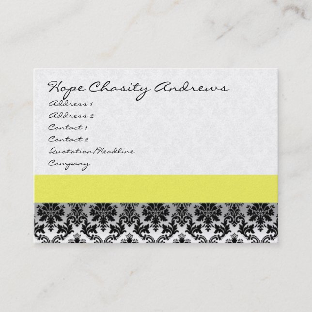 Carte De Visite Floral Damas noir et blanc avec ruban jaune (Devant)