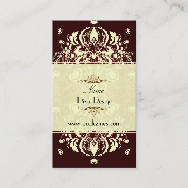 Carte de visite Floral Damask Crimson rouge (Devant)