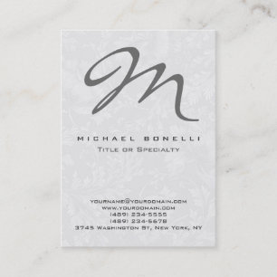 Carte De Visite Floral Damask Gris Monogramme calligraphie