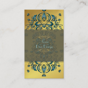 Carte de visite Floral Damask or Turquoise