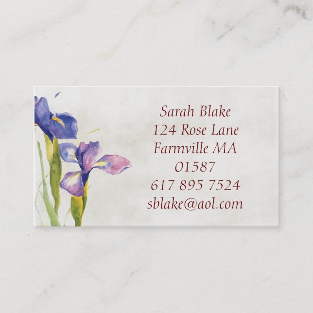 Carte de visite floral d'aquarelle d'iris (Devant)