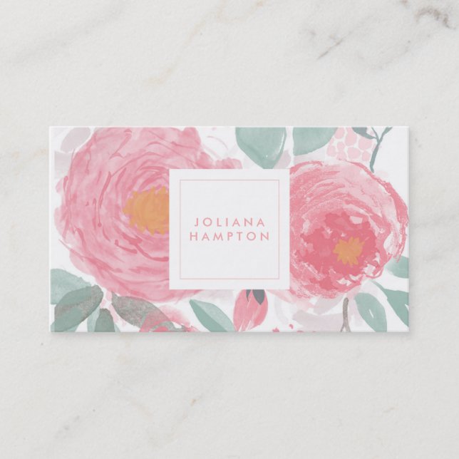 Carte de visite floral d'aquarelle peinte à la (Devant)