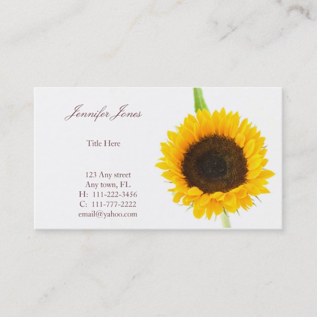 Carte de visite floral de tournesol (Devant)