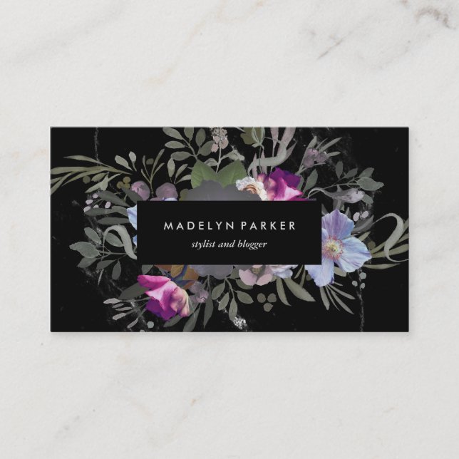 Carte De Visite Floral déprimé noir (Devant)