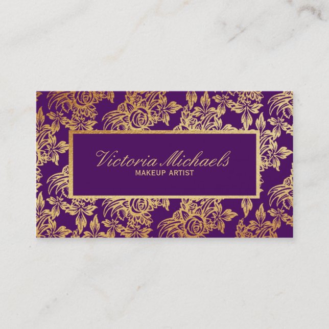 Carte de visite floral élégant de prune et d'or (Devant)