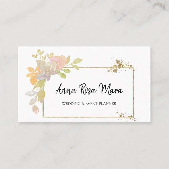 Carte De Visite *~* Floral Elegant Or Lavande Rose Aquarelle  (Devant)