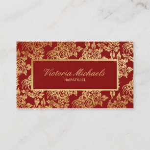 Carte de visite floral élégant rouge-foncé et d