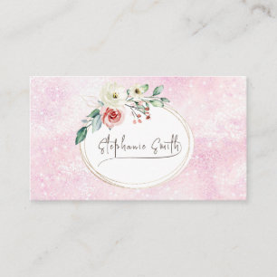 Carte De Visite Floral féminin moderne rose et blanc
