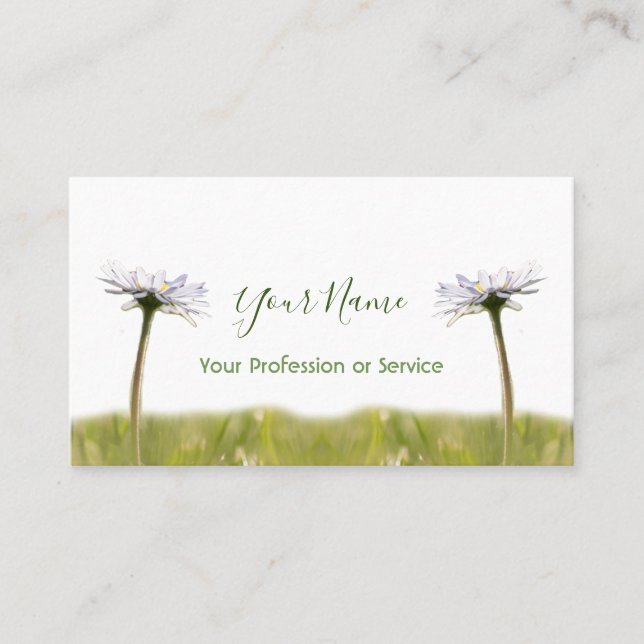 Carte De Visite Floral Fleurs marguerites sur vert et blanc! (Devant)