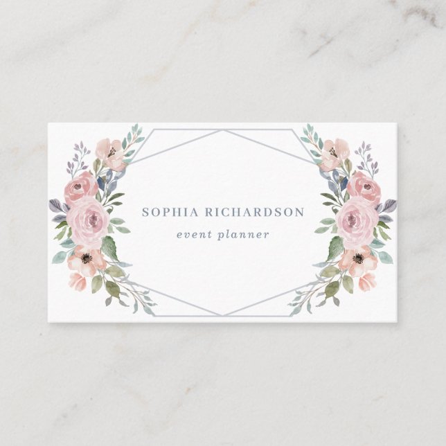 Carte De Visite Floral géométrique d'aquarelle poussiéreuse du (Devant)