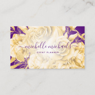 Carte De Visite Floral Gold Purple Script moderne