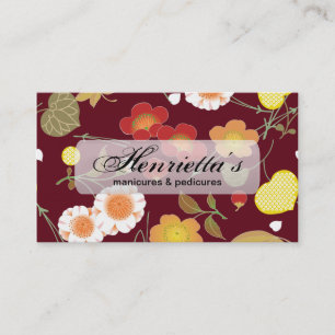Carte De Visite Floral japonais fin rouge vert orange