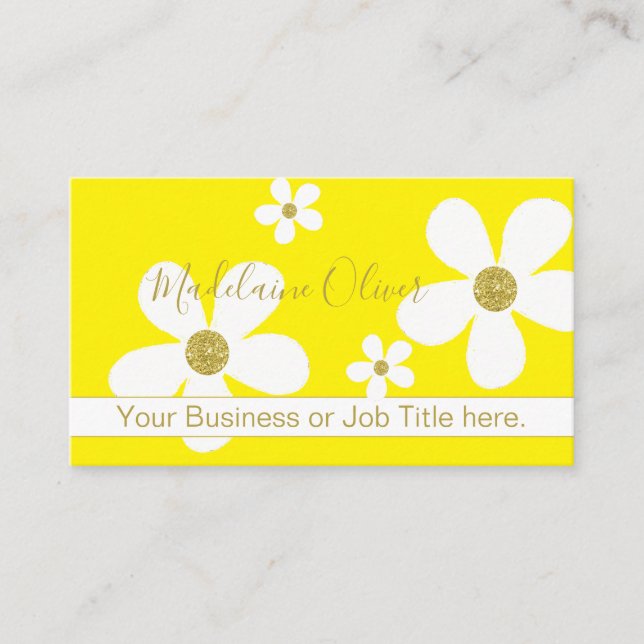 Carte De Visite Floral Jaune Grand Blanc Daisy Or Professionnel (Devant)