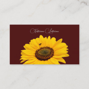Carte De Visite Floral jaune tournesol abeille calligraphie rouge