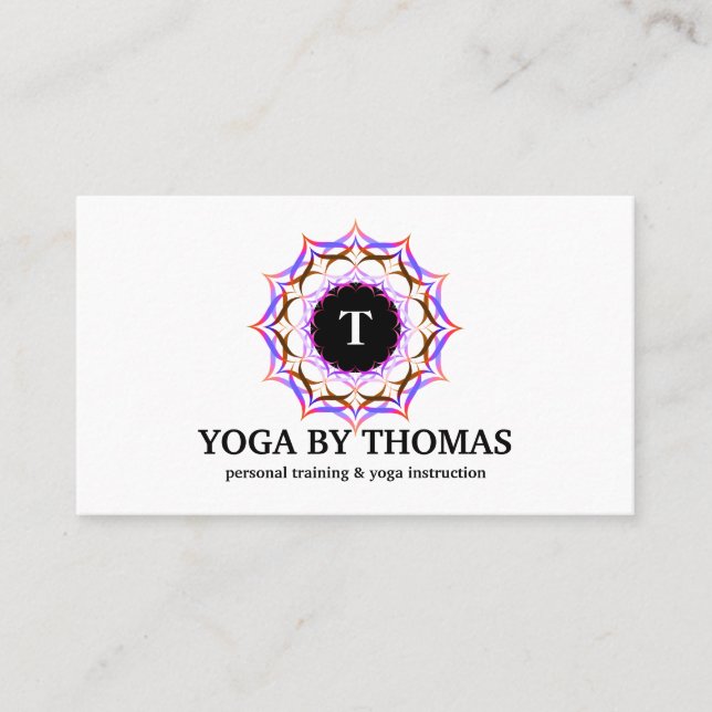 Carte De Visite Floral Mandala Logo Monogram Yoga Instructeur (Devant)