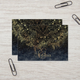 Carte De Visite Floral Mandala or bleu