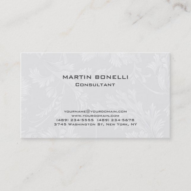 Carte De Visite Floral moderne Damask gris blanc (Devant)