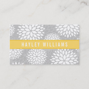 Carte De Visite Floral moderne gris et jaune