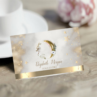 Carte De Visite Floral Moon Gold Stars Gold  Yoga Studio 