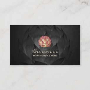 Carte De Visite Floral noir élégant de logo de Lotus de yoga et 