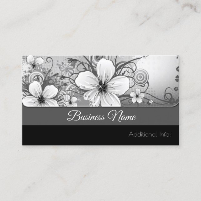 Carte de visite floral noir et blanc (Devant)