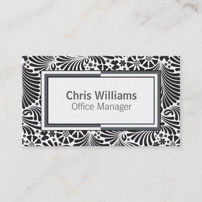 Carte De Visite Floral noir et blanc moderne professionnel (Devant)