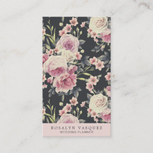 Carte De Visite Floral noir vintage sur noir   Vertical