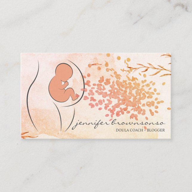 Carte De Visite Floral Orange Doula Enceinte Enceinte (Devant)