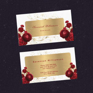 Carte De Visite Floral Red Roses Gold personnalisable