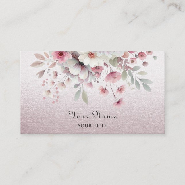 Carte de visite floral rose blanc moderne (Devant)
