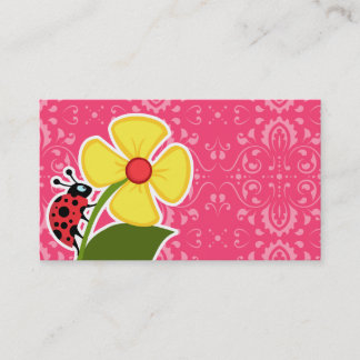 Carte De Visite Floral rose ; Coccinelle