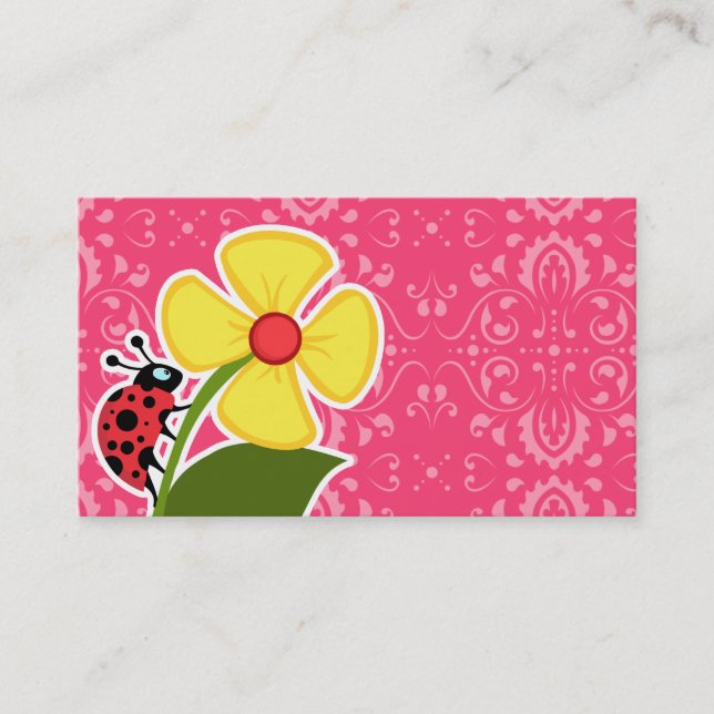 Carte De Visite Floral rose ; Coccinelle (Devant)