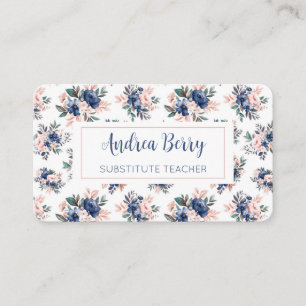 Carte De Visite Floral rose et marine